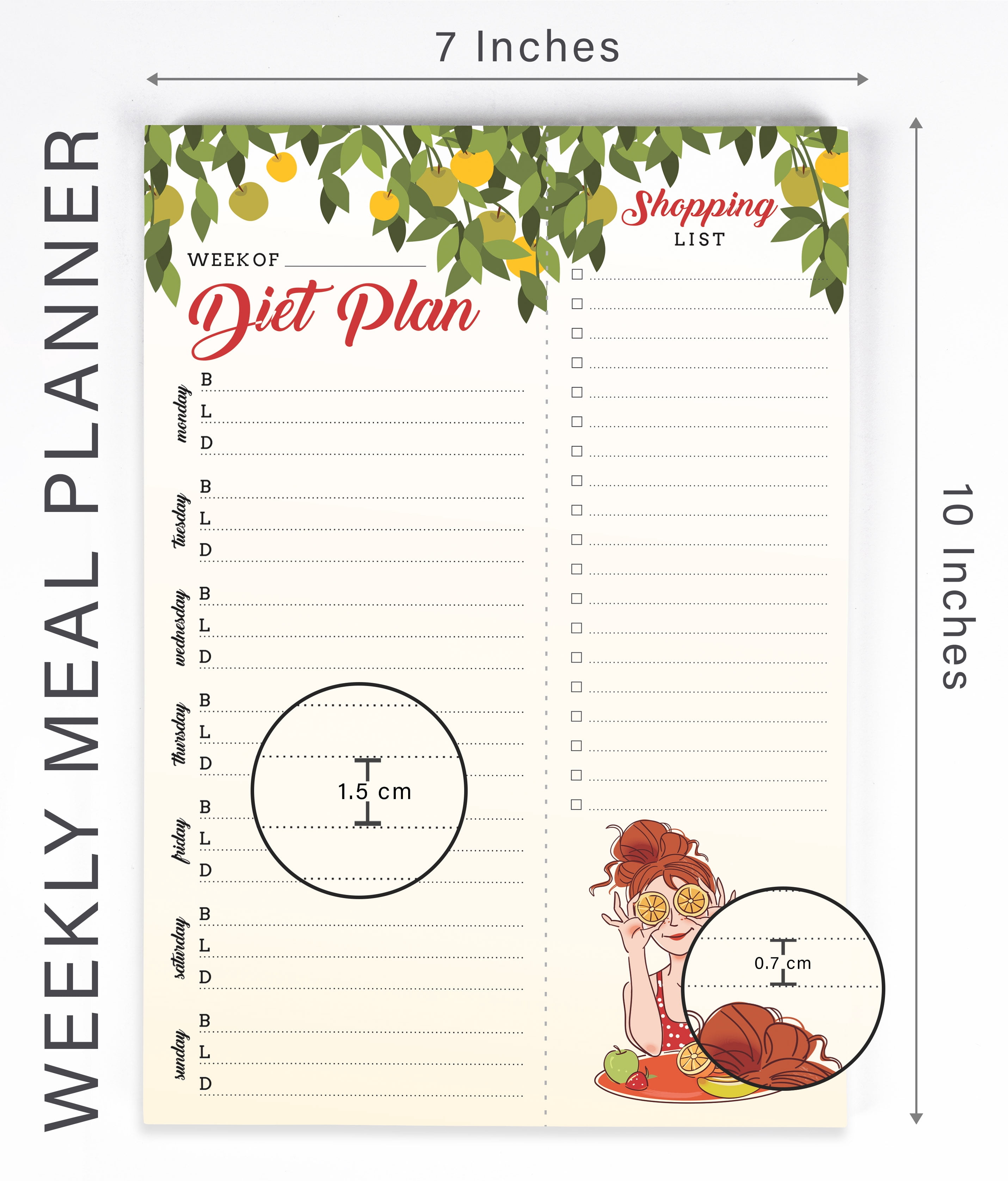 Inkdotpot Weekly Meal Planner Notepad 7"x10 , "Diet Plan" Magnetic Meal Planning Pad with Tear Off Grocery Shopping List for Fridge- Kitchen & Home - 54 Sheets -S9