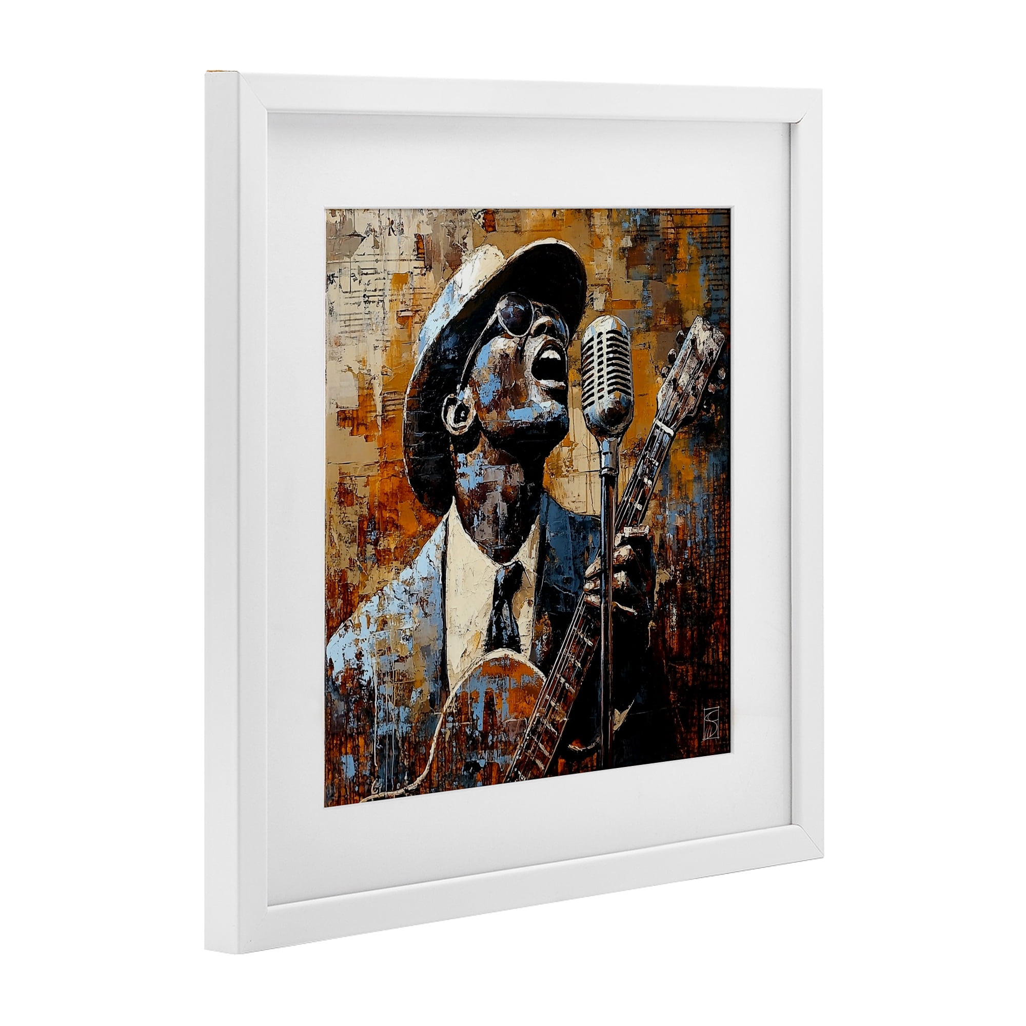 Stupell Industries Passionate Blues Singer White Framed Print Under Glass, design by Sara Culpepper