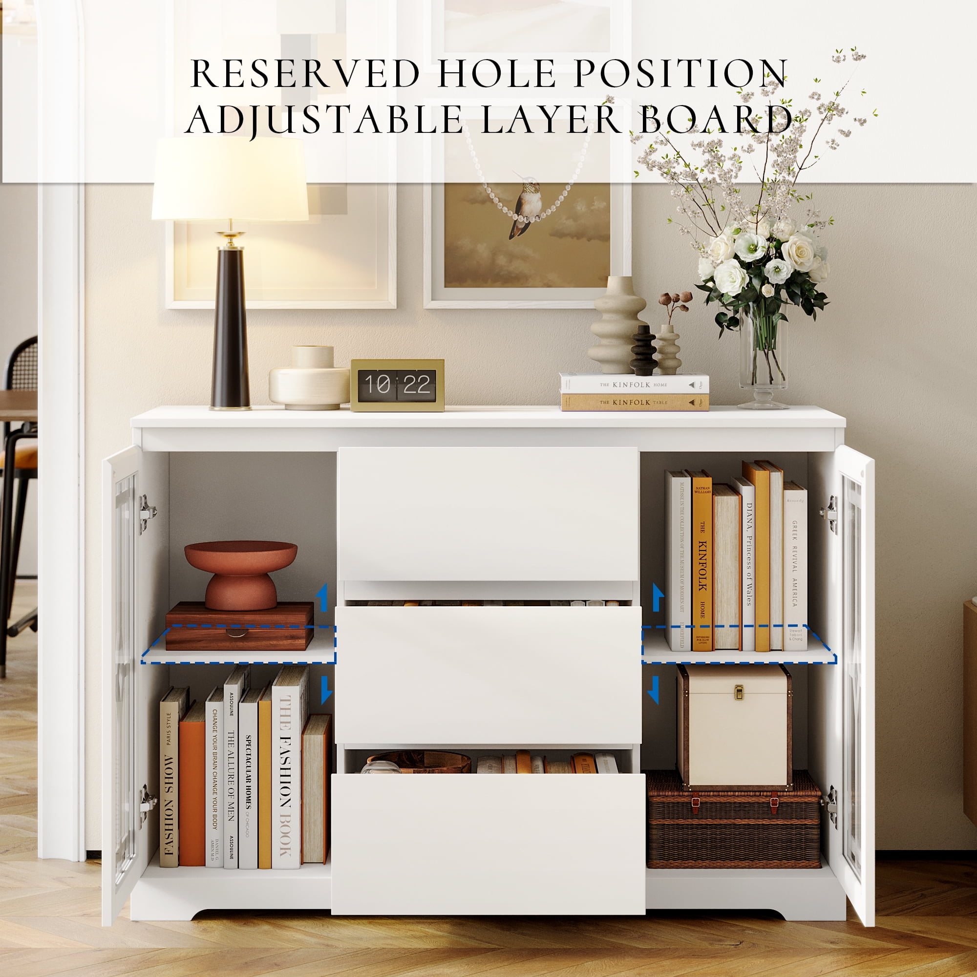 Homfa White Accent Cabinets, 3 Drawer Storage Cabinet, Modern Wooden  Cupboard with 3D Frosted Glass for Living Room