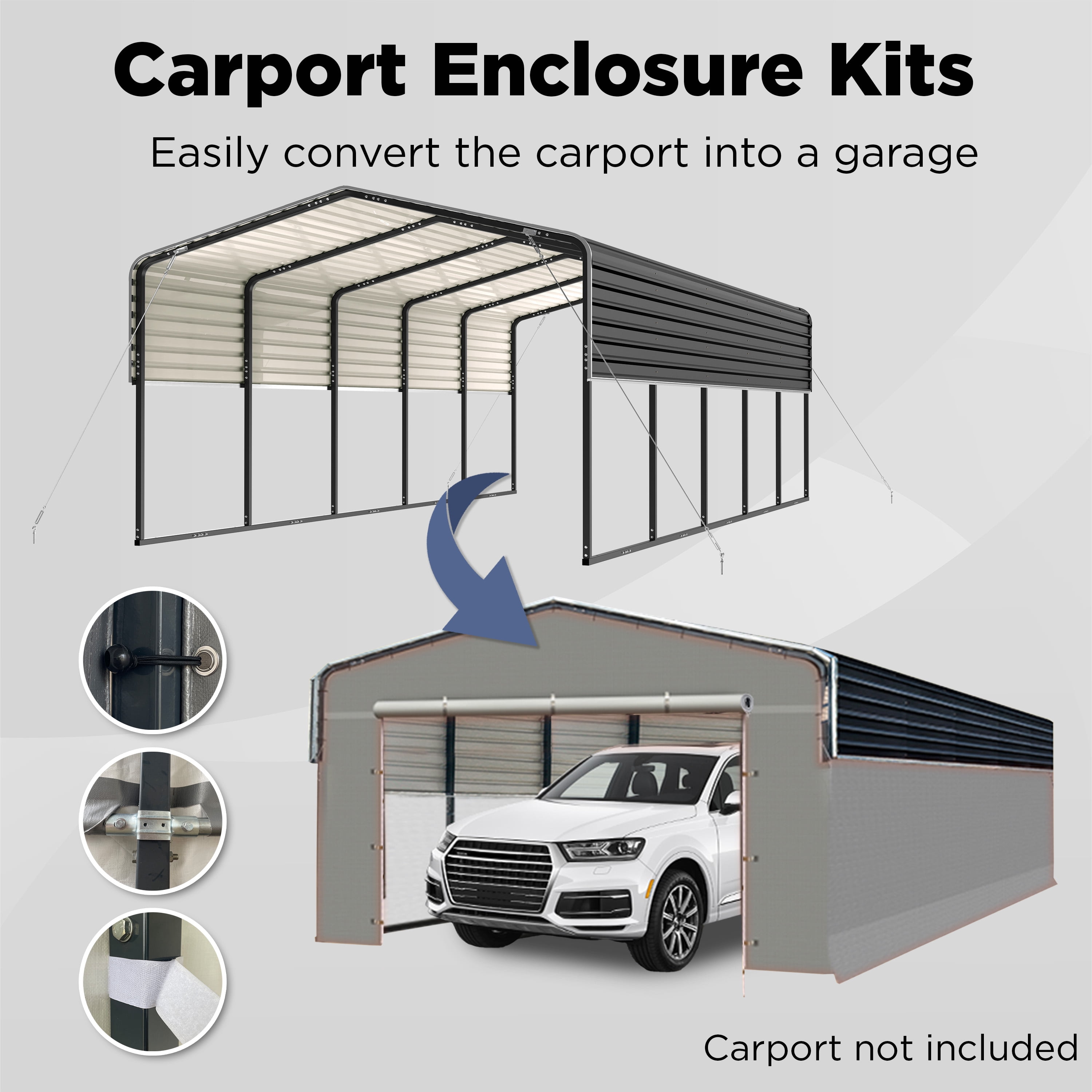 ALEKO Waterproof PE Fabric Sidewall Kit for ALEKO 12 x 30 ft Black Metal Carport