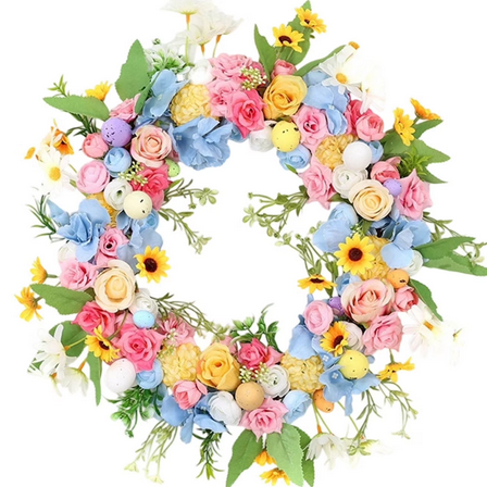Farship Easter Wreath  17.7 Inches Easter Egg Spring Wreath for Front Door Easter Decoration for Indoor Outdoor