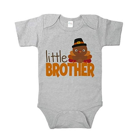 

7 ate 9 Apparel Baby Boy s Little Brother Thanksgiving Onepiece Grey