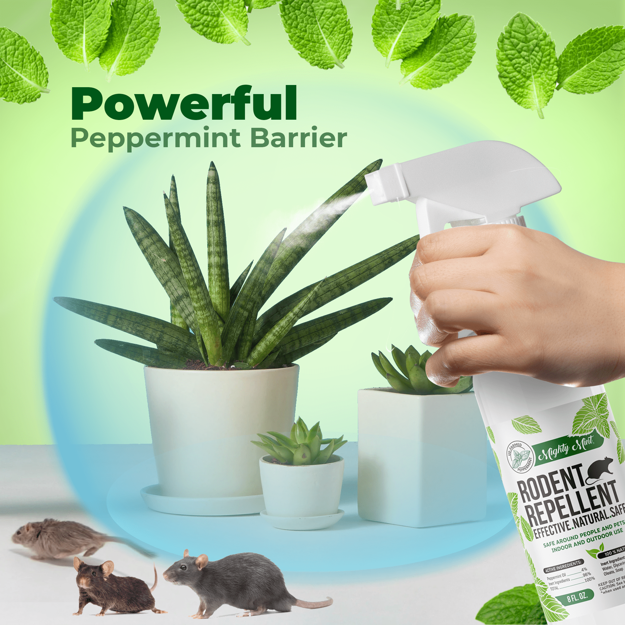 Mighty Mint 8oz Peppermint Oil Rodent Repellent Spray - 2 Pack
