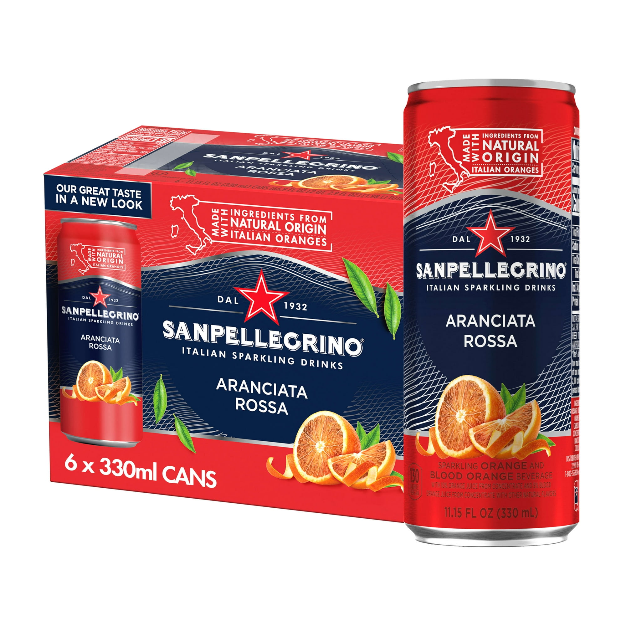 Sanpellegrino Italian Sparkling Drink Aranciata Rossa, Sparkling Orange and Blood Orange Beverage, 6 Pack of Cans 66.9 fl oz