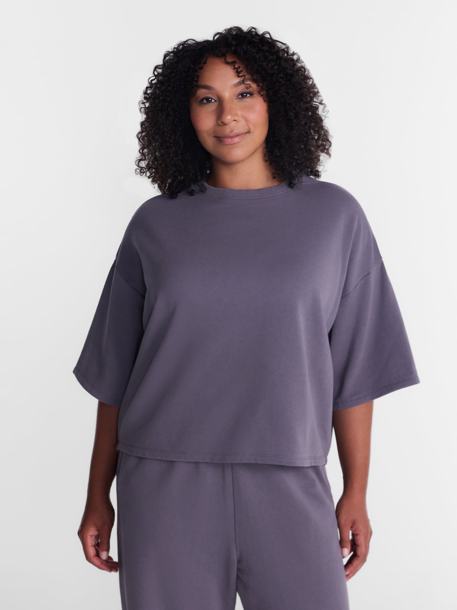 Athletic Works Women's and Women's Plus French Terry Cropped Boxy Tee, Sizes XS-4X