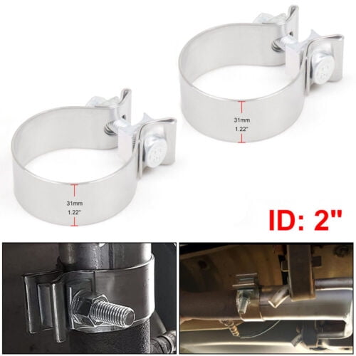 2pcs 2" Stainless Exhaust Lap Joint Clamp Butt Narrow Band Exhaust Seal Clamp