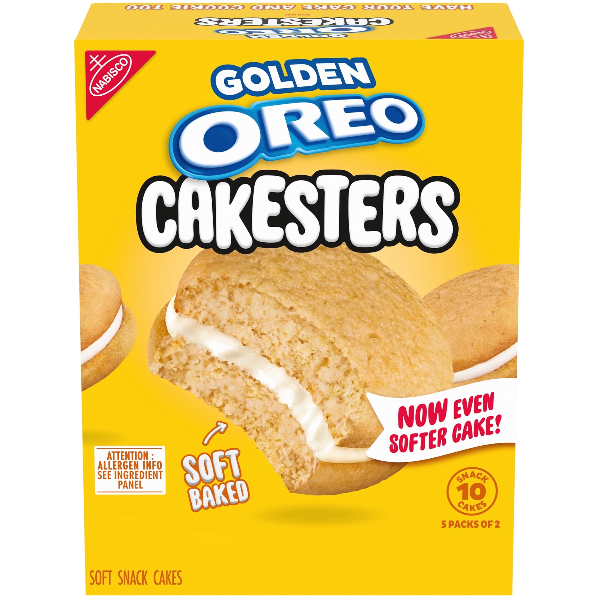 OREO Golden Cakesters Soft Snack Cakes, 5 - 2.02 oz Snack Packs