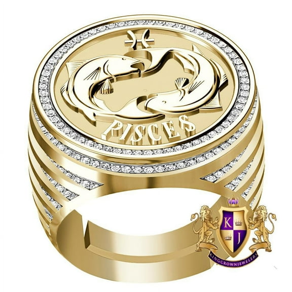 Real Genuine Diamond 1.00 Cwt. Zodiac Sign Pisces Astrology Band 10k Gold Over Men's Ring