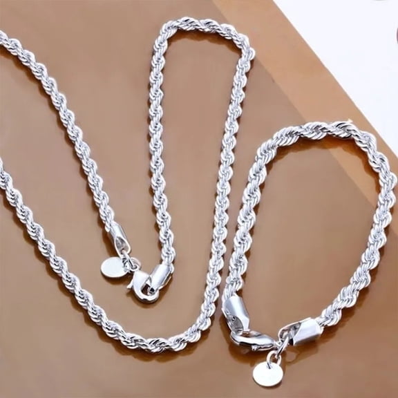 Riguas Twisted Rope Chain Necklace Bracelet Set Silver Metal Chunky Chain Jewelry for Women Men for Christmas Valentine's Day Birthday Gifts
