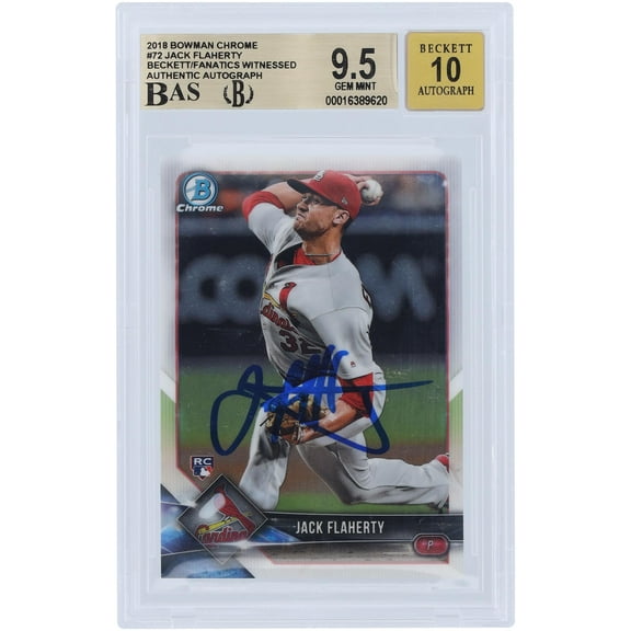 Jack Flaherty St. Louis Cardinals Autographed 2018 Bowman Chrome #72 Beckett Fanatics Witnessed Authenticated 9.5/10 Rookie Card - Fanatics Authentic Certified