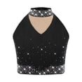 thumbnail image 2 of YiZYiF Kids Girls Shiny Fringe Dance Vest Halter Neck Sleeveless Crop Top Ballroom Jazz Latin Dancewear Black 10, 2 of 4