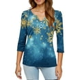 thumbnail image 5 of Womens Fall Tops Christmas 3/4 Sleeve V Neck T Shirts for Women Loose Fit Xmas Tree Snowflake Print Henley T Shirts Dressy Casual Blouse Fall Tops Half Sleeve Tunic Tops, 5 of 5