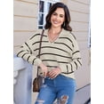thumbnail image 4 of Scacto Women's Striped Pullover Sweater Casual Loose Color Block Long Sleeve V Neck Knitted Jumper Tops, 4 of 5