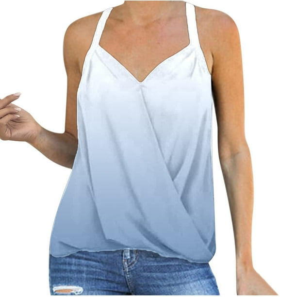 Blusa sin mangas con cuello en V estampado a la moda para mujer Pompotops lopia988273