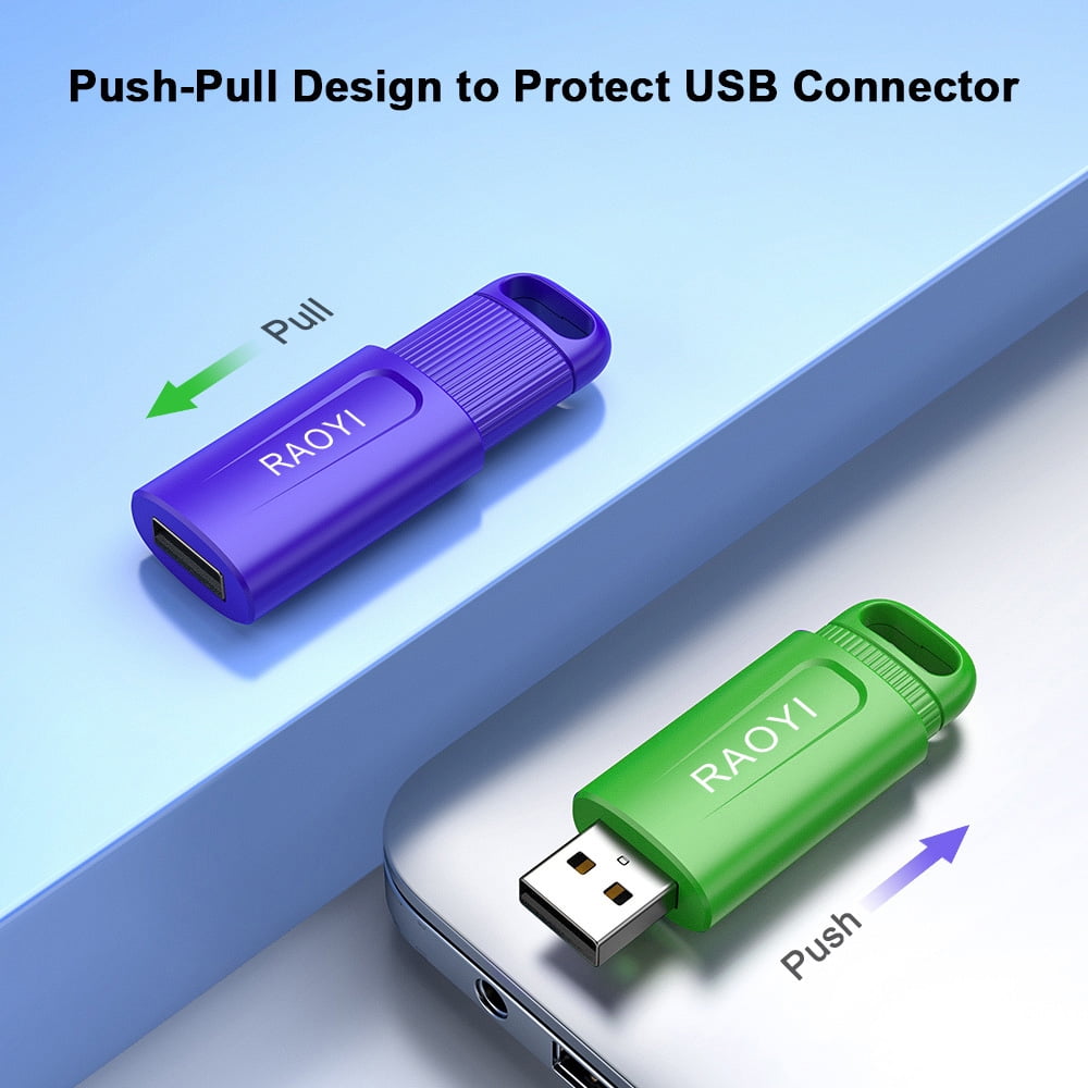 USB Flash Drive 32G 3 Pack, RAOYI Thumb Drive Retractable USB 2.0 Memory Stick Jump Drives 3 Colors