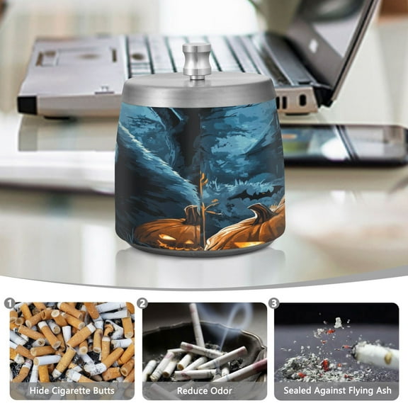 YAZAOO Ashtray for Cigarettes Stainless Creativity Halloween Bear Plainting Pattern Steel Smokeless Ashtrays