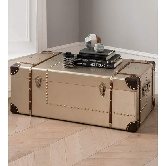 NauticalMart Aviator Large Trunk Aluminum Rectangular Coffee Table for Home Decor