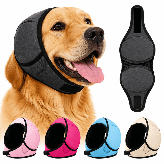 Dog Anxiety Calming Head Wrap Noise Reduction Ear Cover for Fireworks Thunderstorm Travel Adjustable Soft Comfort Fit for Dogs
