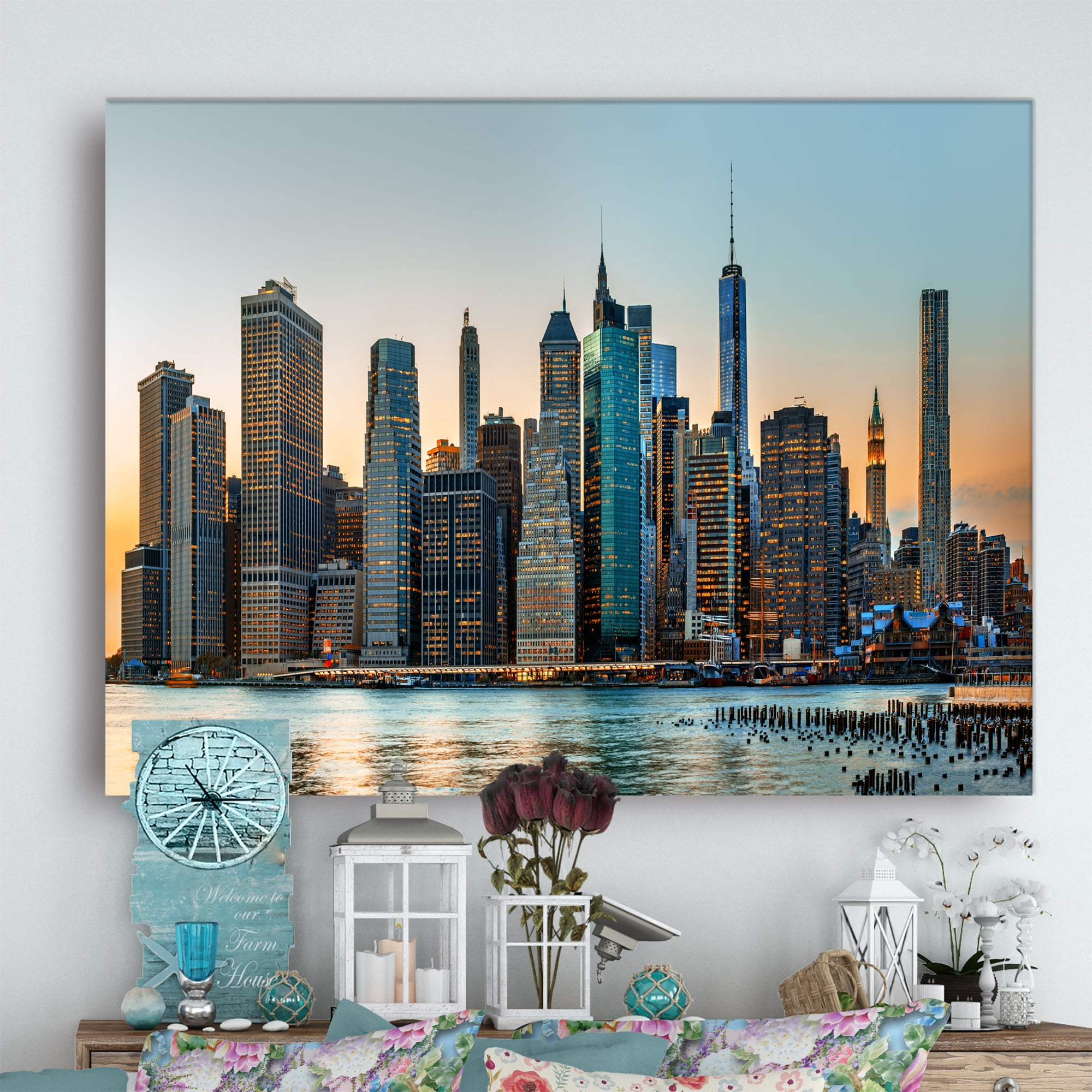 Designart 'New York City Skyline ' Photography Canvas Art Print