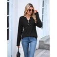 thumbnail image 5 of Women Long Sleeve Shirts Dressy Casual Button V Neck Pullover Sweaters Jumper Tops Fall Outfits Black S, 5 of 8