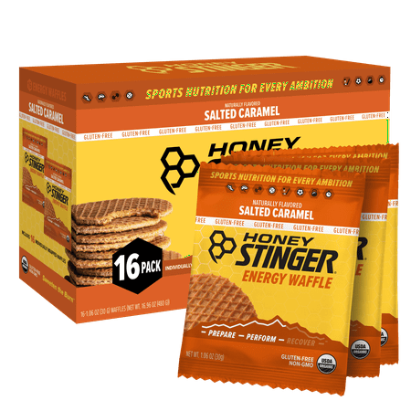 Honey Stinger Organic Energy Waffle Snack, Salted Caramel, Gluten Free, 1.06 oz, 16 Count-3packs