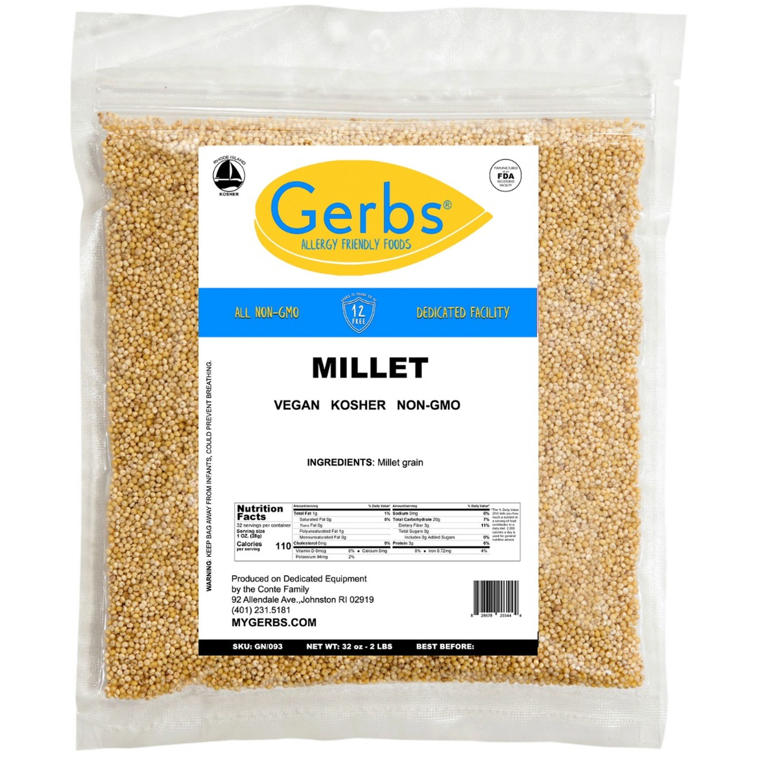 Millet Grain by Gerbs 2 LBS Top 14 Food Allergen Free & NON GMO