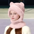 thumbnail image 4 of CPNG Girls 2 Pcs Winter Cute Bear Pom Plush Balaclava Hat Face Mask Fleece Lined Windproof Ski Mask Neck Warmer Scarf Helmet Hood Bear Ears Cap, 4 of 9