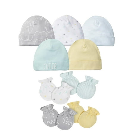 Gerber Baby Boy or Baby Girl Gender Neutral Caps & Mittens Accessories Bundle, 9-Piece Set