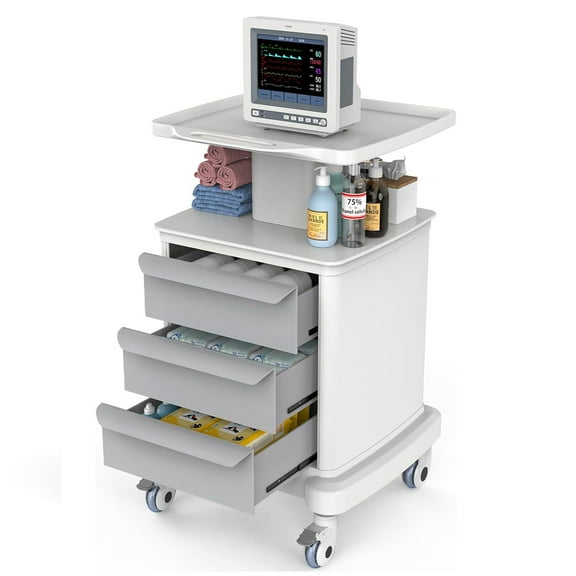 Joreek Mobile Ultrasound Cart with Wheels Medical Cart with 3 Drawers Ultrasound Imaging Scanner Vehicle Rolling Utility for Hospital Office Salon