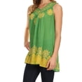 thumbnail image 3 of Sakkas Batik Embroidered V-Neck Sleeveless Blouse - Green/Yellow - One Size, 3 of 6