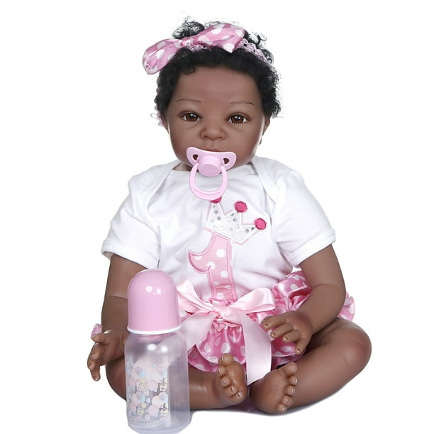 Amdohai Reborn Baby Doll 22 inch 55cm Lifelike Soft Touch Silicone Baby Dolls Cloth Body Toddlers Accompany Doll Birthday Gifts Pink Dress with White Dots Walmart