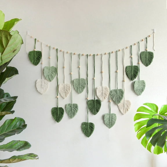 Sinkoo Large Macrame Wall Hanging, 47.2"x29.5" Green Boho Wall Decor for Apartment Living Room BedroomTapestry, Kawaii Gothic Woven Leaves Hangings