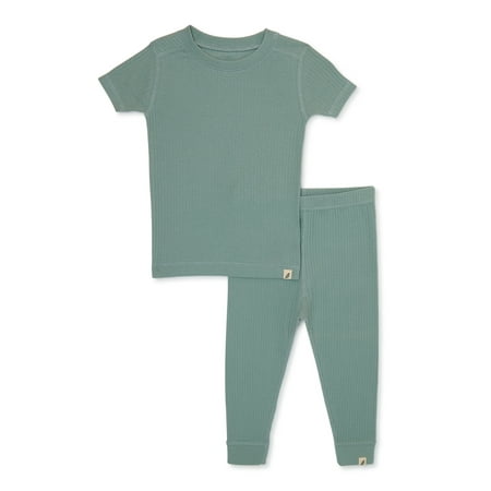 

easy-peasy Toddler Unisex Organic Short Sleeve Top and Pants Pajama Set 2-Piece Sizes 12M-5T