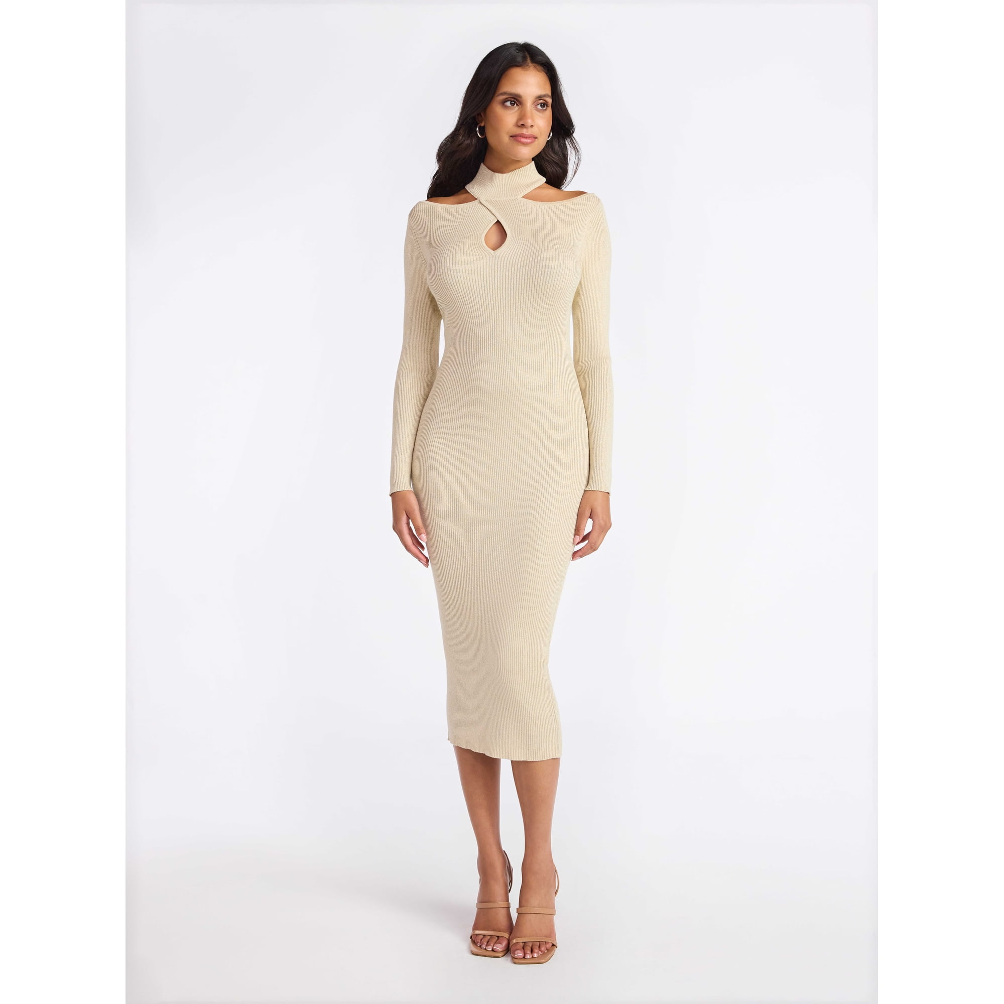 Sofia by Sofia Vergara Women's and Women's Plus Size Twist Front Sweater Dress, Mid Calf Length, Sizes XS-4X