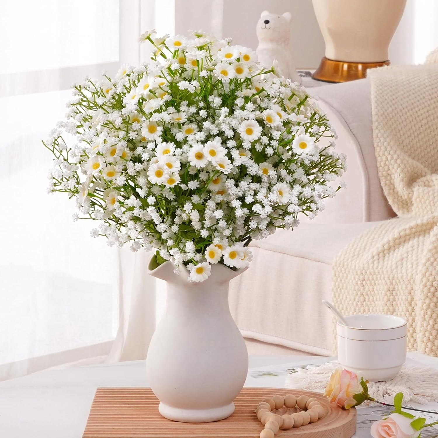 Babys Breath Artificial Flowers, Baby Breath Flowers Artificial Bulk, Real Touch Fake White Flowers, Faux Babies Breath Gypsophila for Wedding Home Decor Floral Arrangement