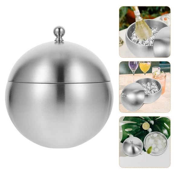 COMPUKAS Restaurant Ice Bucket Silver Round Shape Large Capacity 1Set