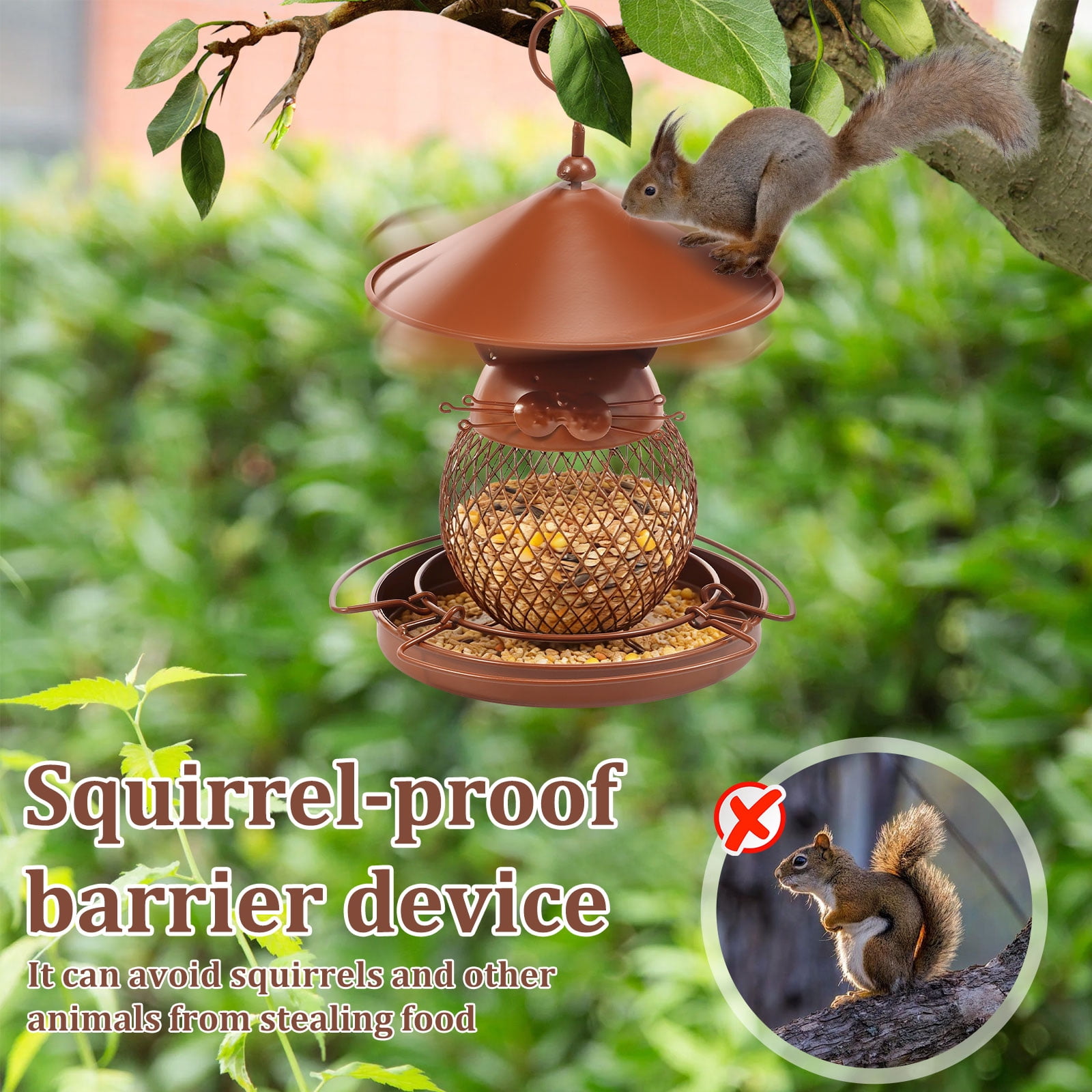 Austok Bird Feeder for Outdoor Squirrel Proof Metal Wild Bird Feeder Decoration for Hanging Outside Garden Yard Cute Cat Shaped