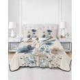 thumbnail image 2 of Quilts Full Size Bedding Set, Navy Blue Floral Lightweight Quilted Comforter, Watercolor Flowers Farmhouse Linen Soft Reversible Bedspread Coverlet with Pillow Covers for All Season, 78" x 90", 2 of 7