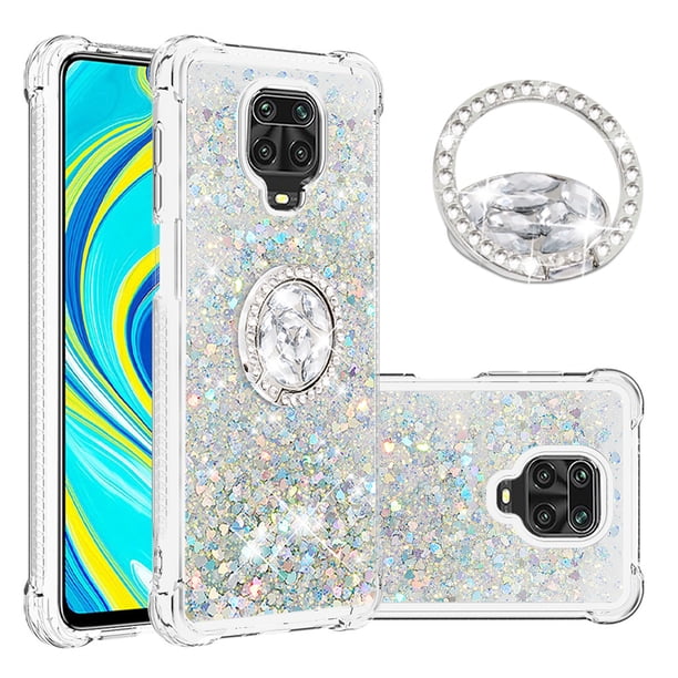 Funda para Xiaomi Redmi Note 9S/Note 9 PRO con Brillo Líquido Flotante, Purpurina, Parachoques y Anillo Giratorio Soporte