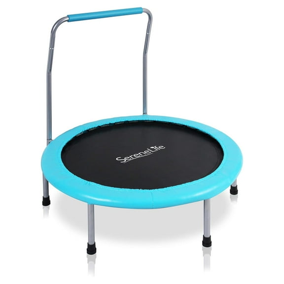 KriKac 36" Inch Portable Fitness Trampoline – Sports Trampoline for Indoor and Outdoor Use – Professional Round Jumping Cardio Trampoline – Safe for Kid w/Padded Frame Cover and Handlebar