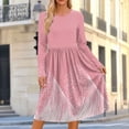 thumbnail image 2 of Edvintorg Fall Dresses for Women Fashion Printed Crew Neck Casual Dress Long Sleeve Loose Midi Dress Womans Clothes S-2XL Pink, 2 of 7