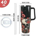 thumbnail image 3 of Skull Tumbler with Handle and Straw 40oz Flowers Skull Tumbler Travel Mug Skull Cup Insulated Leak Proof Tumbler Skull Gifts for Women Men-(black red), 3 of 6