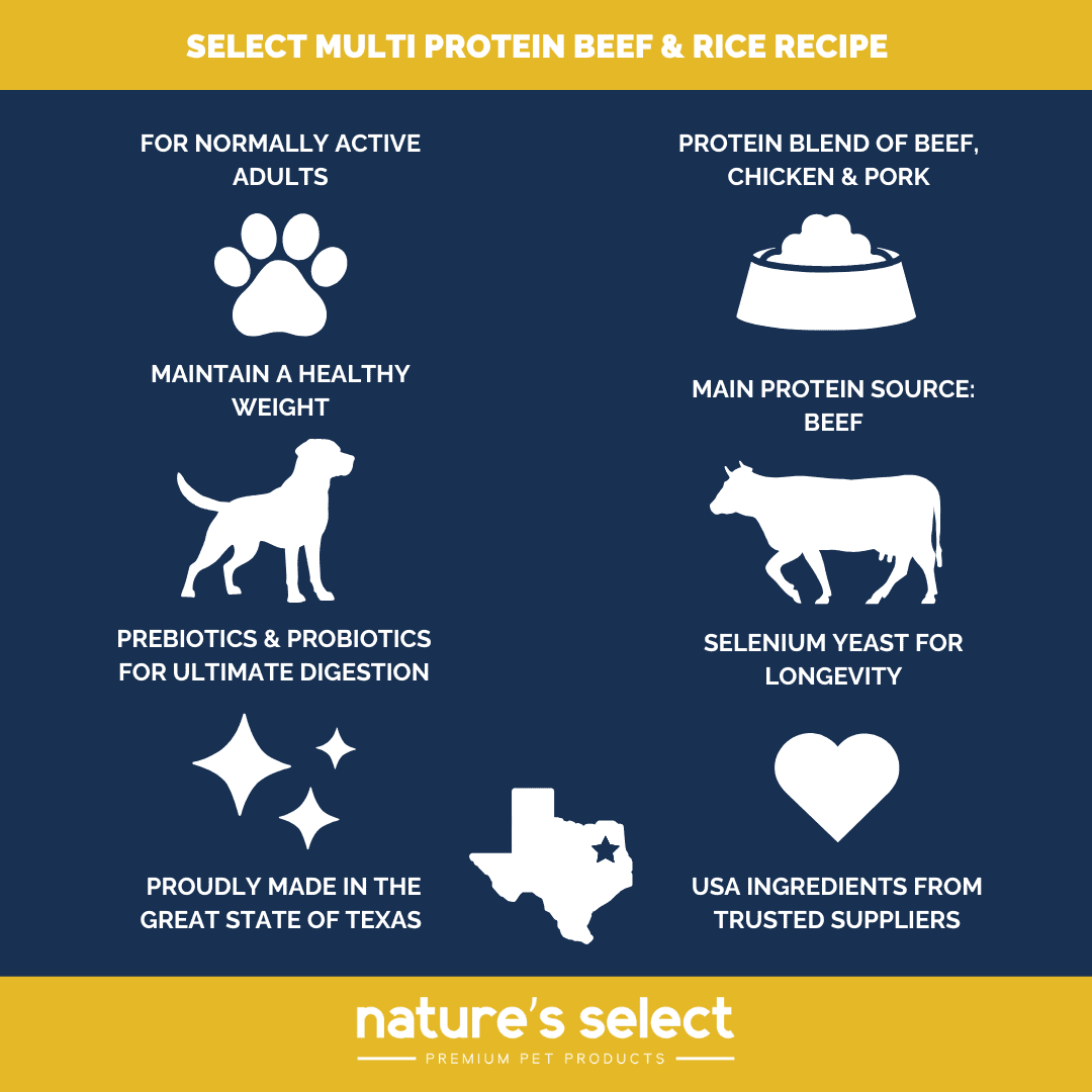 Nature's Select Multi Protein Beef & Rice Recipe, Dry Dog Food for Adults (28 lbs)