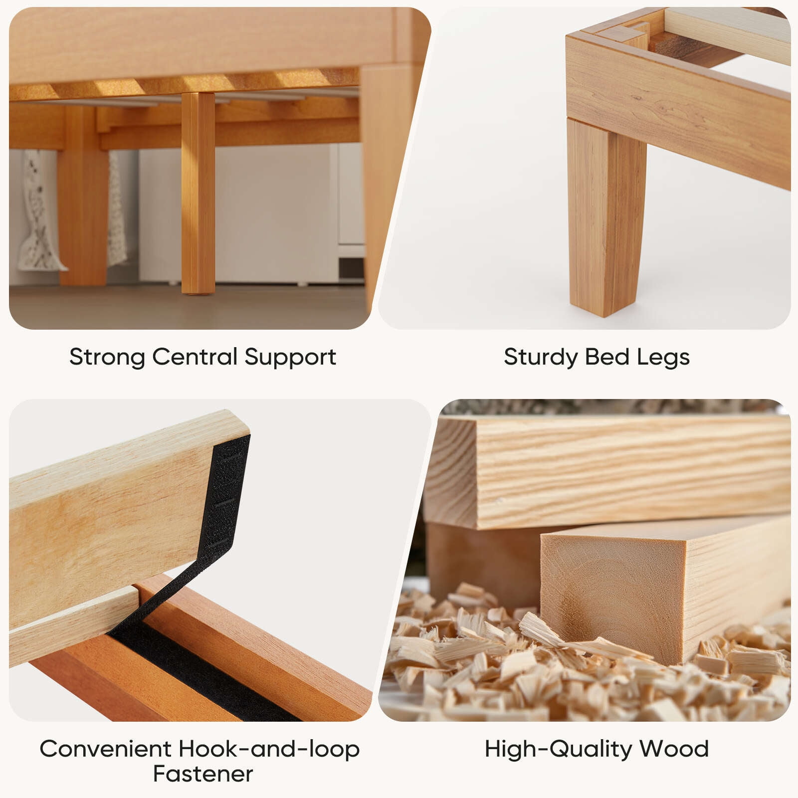 Gianna Solid Wood Bed Frame, Bed Base with Wood Slat Support, No Box Spring Needed，Full Size