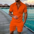 thumbnail image 2 of kamemir Mens Tracksuits Sets Shorts Quarter Zip Polo Shirts Bottom Shorts Outfits Sport Suits Casual Walking Sets(Orange,M), 2 of 4