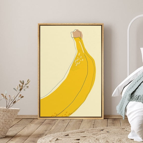 PixonSign Framed Canvas Print Wall Art Yellow Banana Close-Up Food Fruit Illustrations Modern Art Contemporary Colorful Multicolor Ultra for Living Room, Bedroom, Office - 16"x24" Natural