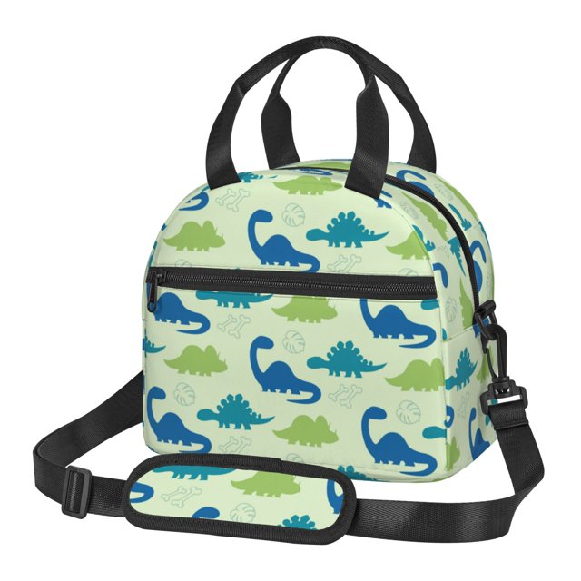 Easygdp Cute Dinosaur Blue Green Caja de Almuerzo para Mujeres y Hombres, Bolsa de Almuerzo Insulada, Bolsas Reutilizables Impermeables para Viajes, Trabajo y Picnics