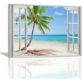 thumbnail image 1 of Beach Bathroom Wall Art Beach Coastal Pictures Wall Decor Blue Sea Canvas Painting Print Palm Tree Tropical Ocean Nautical Wall Decor 3D Window View Artworks Framed for Living Room Bedroom 16"x12", 1 of 6