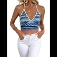 thumbnail image 1 of Camisolas de Punto para Mujer, de Verano, con Cuello Halter en V, A Rayas, Informales, Sin Mangas, para Playa, Vacaciones, Top Corto. Azul M, 1 of 7