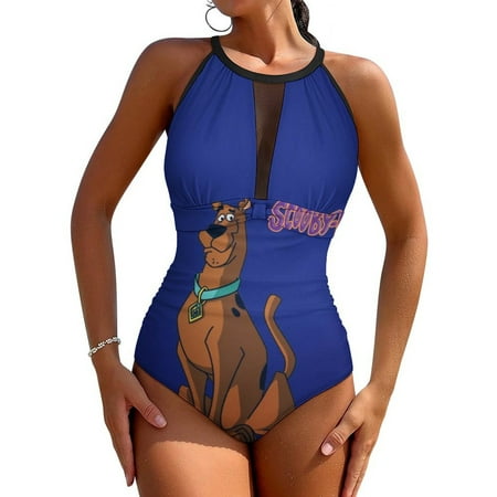 Fun Scooby Doo Womens One Piece Swimsuit Summer Beach Holiday Bathing Suit Sexy Back Mesh Design Tummy Control Swimwear Swimming Suit